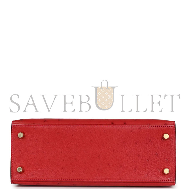 HERMÈS MASTER KELLY SELLIER 28 ROUGE VIF VERSO OSTRICH GOLD HARDWARE (28*22*10cm)